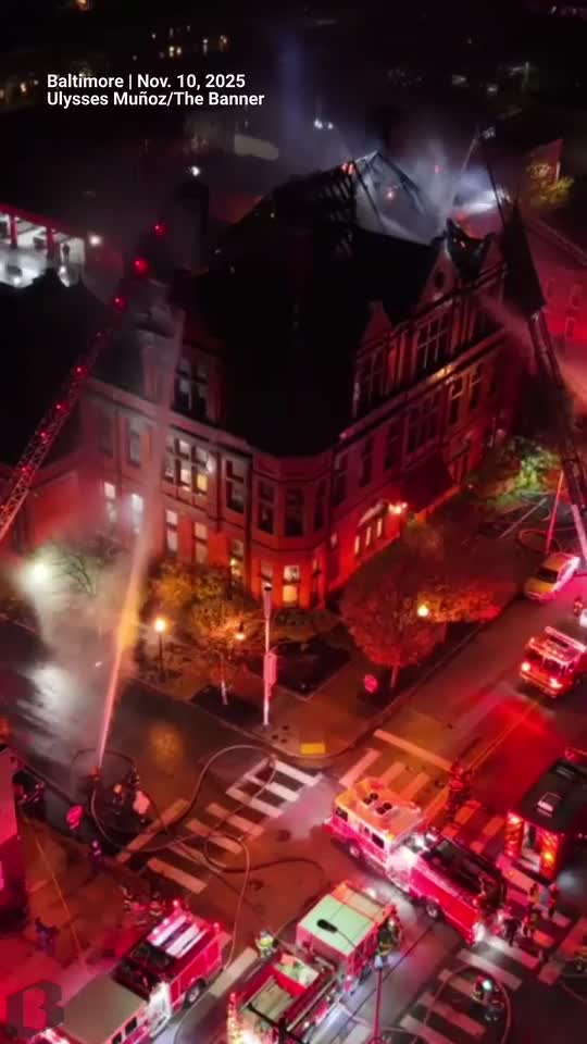 Baltimore City Fire Department crews responded to a fire at Hampden's historic 'Castle' on Nov. 10, 2025.