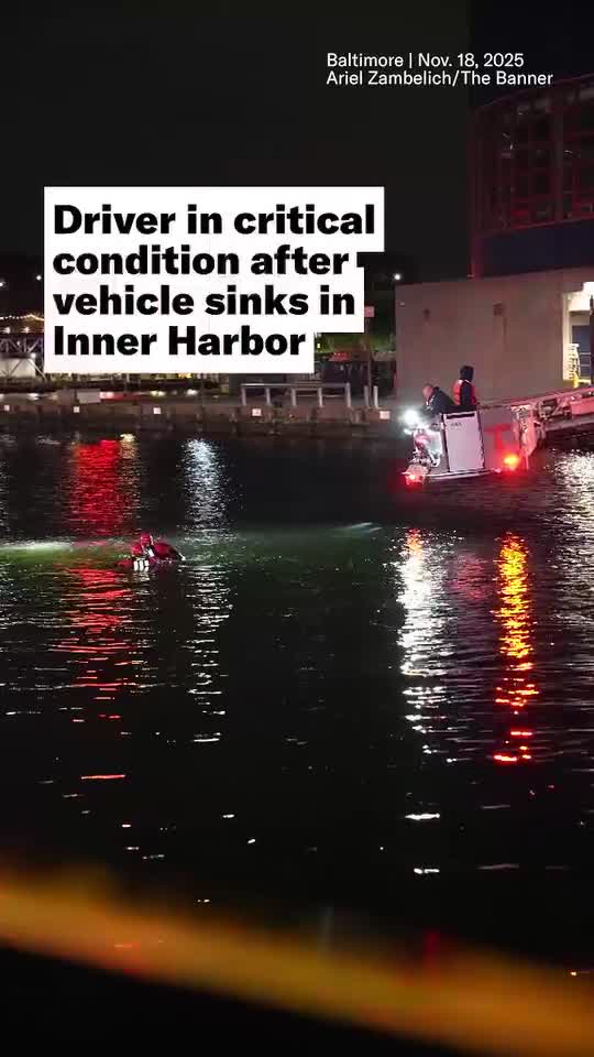 Emergency crews rushed to Baltimore’s Inner Harbor after a car plunged off a pier and sank, leaving the driver in critical condition, officials said.