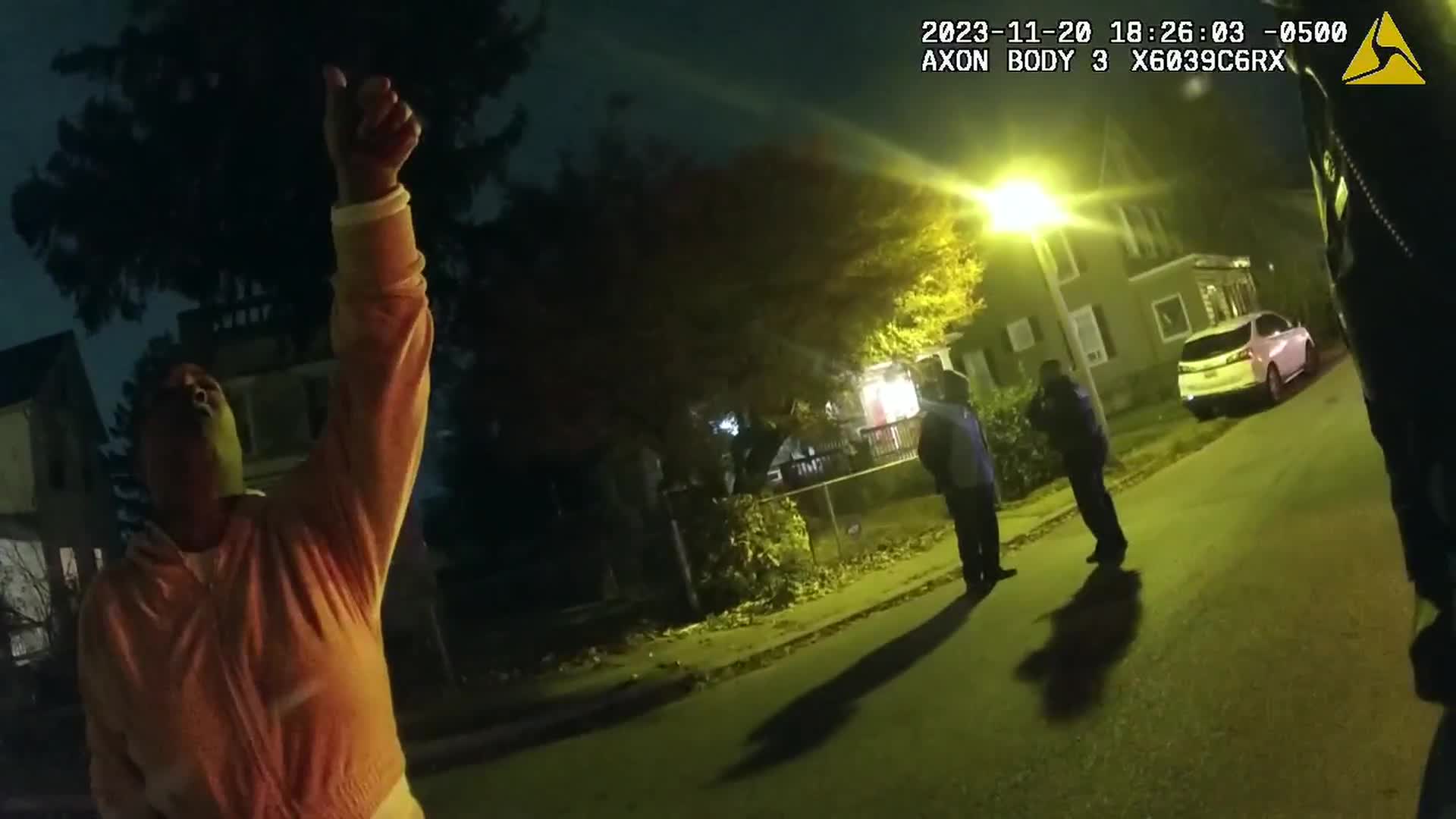 Police bodycam footage shows Carvet Carlyle yelling at Tahirah Williams in Nov. 2023.